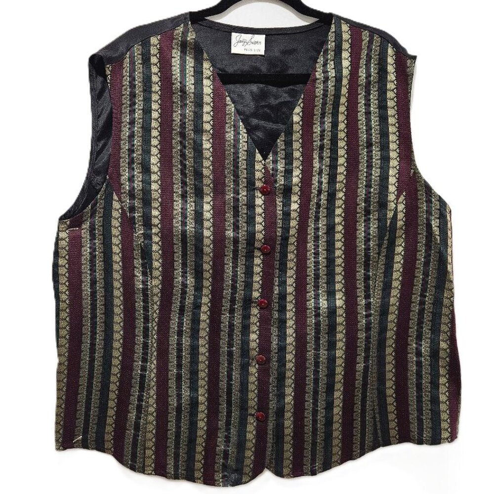 BURGUNDY GOLD GREEN TAPESTRY RENAISSANCE VEST 1X - 2X FESTIVAL HOLIDAY MEDIVAL